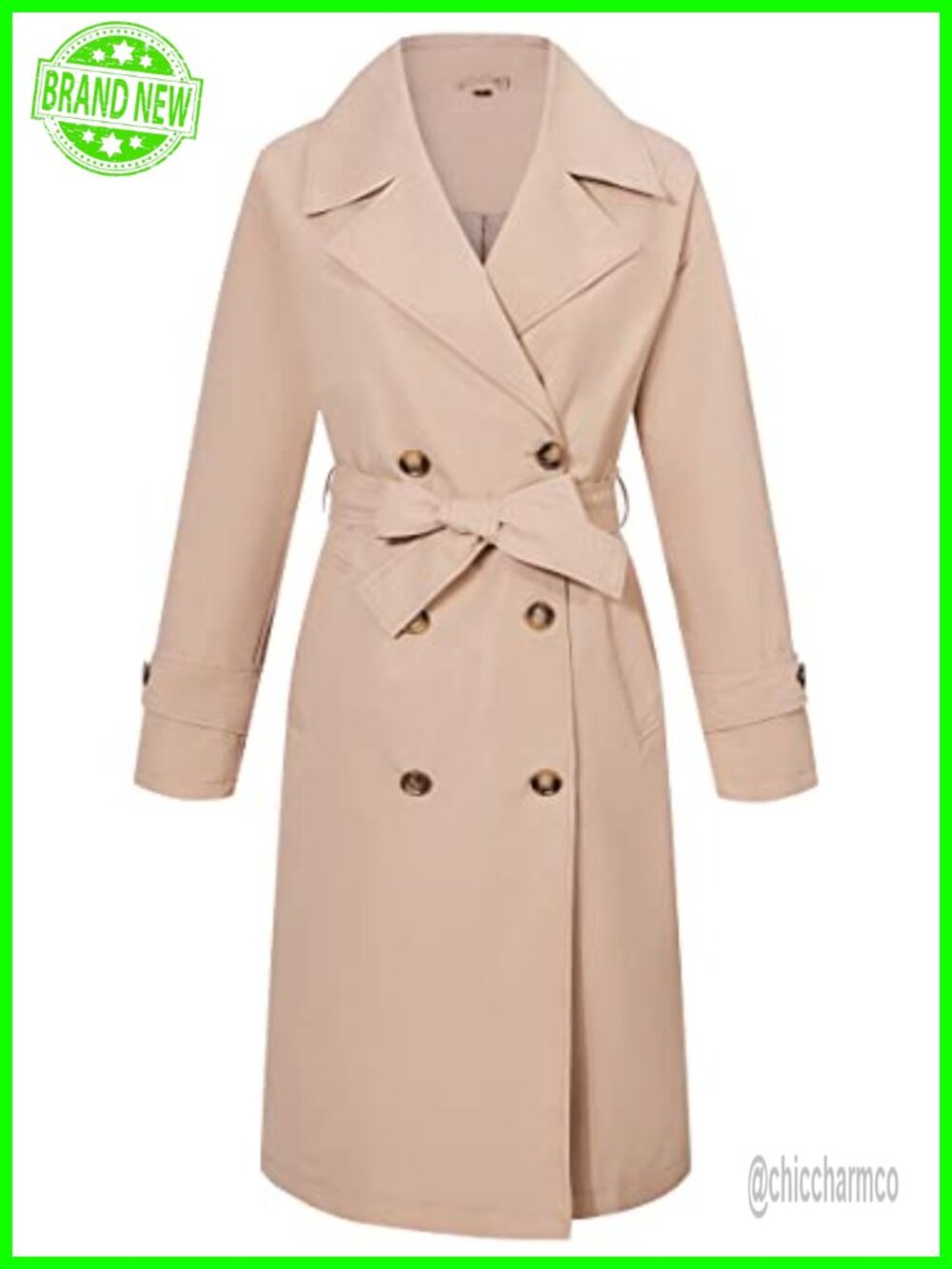 Women's Double-Breasted Trench Coat Waterproof Windbreaker Long Length